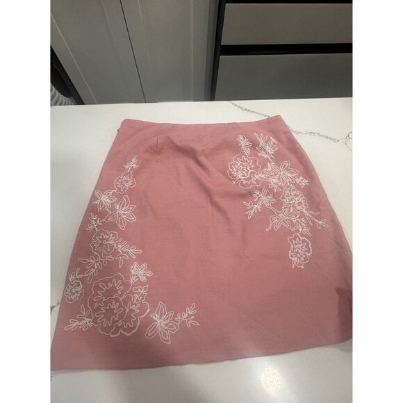 Loft Womens Pink Floral Embroidered A-Line Skirt Size 4 Cotton - Picture 2 of 6